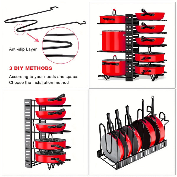 Pot Organizer Rack 8 Tiers Pots and Pans Organizer Kitchen Cabinet Storage Metal Holders - Eco Explorer Hub