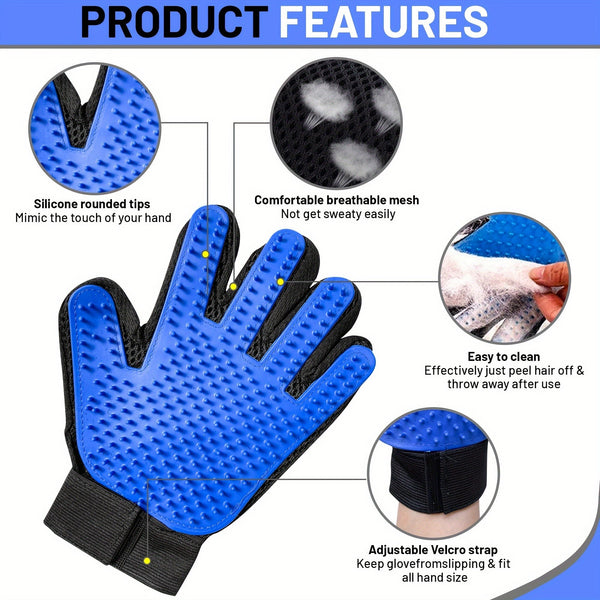 Premium Pet Grooming Gloves - Efficient Hair Removal Mittens for Dogs, Cats, Rabbits & Horses with Long and Short Fur - Durable Rubber, Blue, 1 Pair - Eco Explorer Hub