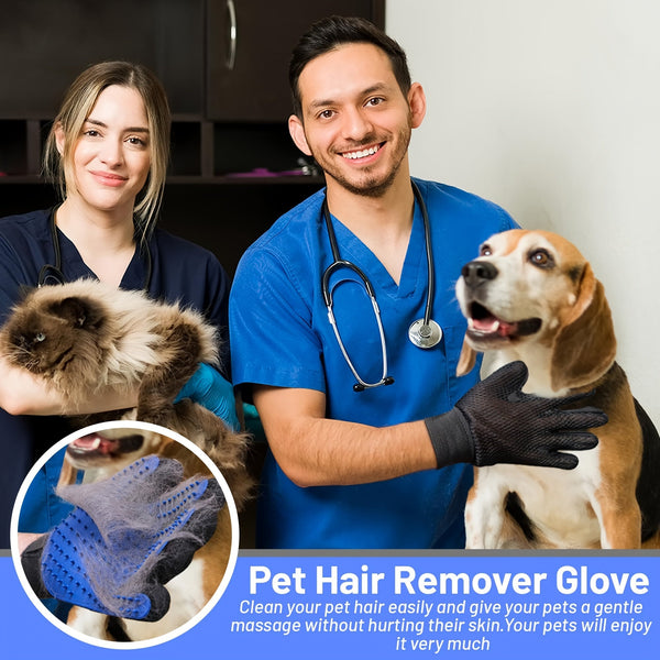 Premium Pet Grooming Gloves - Efficient Hair Removal Mittens for Dogs, Cats, Rabbits & Horses with Long and Short Fur - Durable Rubber, Blue, 1 Pair - Eco Explorer Hub