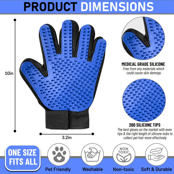 Premium Pet Grooming Gloves - Efficient Hair Removal Mittens for Dogs, Cats, Rabbits & Horses with Long and Short Fur - Durable Rubber, Blue, 1 Pair - Eco Explorer Hub