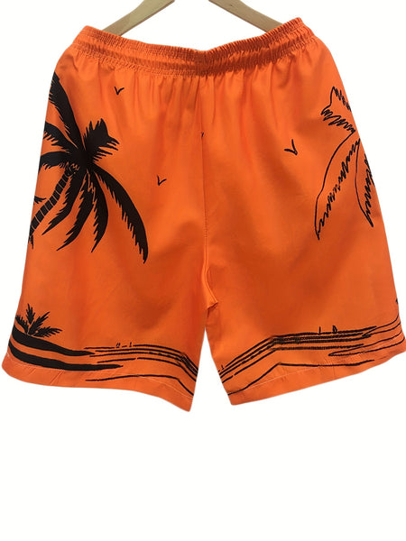 Quick Drying Mesh Lining Comfortable Breathable Palm Tree Pattern Drawstring Swim Trunks With 2 Pockets, Men's Pants Swimwear For Summer Vacation Resort Beach Pool - Eco Explorer Hub