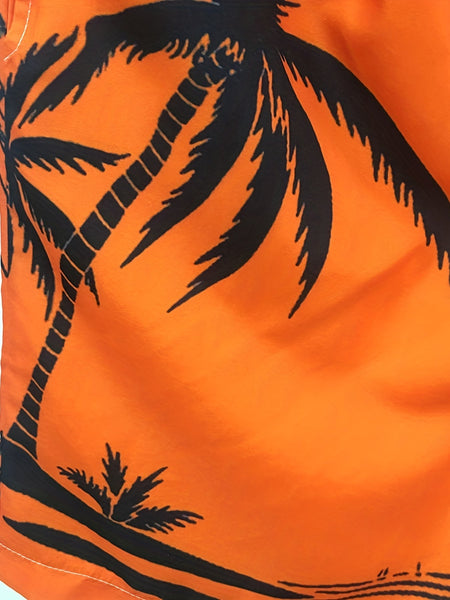 Quick Drying Mesh Lining Comfortable Breathable Palm Tree Pattern Drawstring Swim Trunks With 2 Pockets, Men's Pants Swimwear For Summer Vacation Resort Beach Pool - Eco Explorer Hub