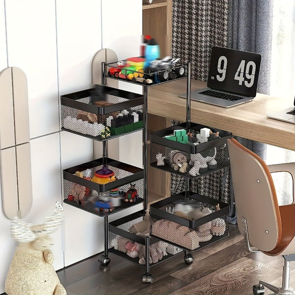 Rotating Kitchen Storage Shelf 5 Tier, Metal Fruit Vegetable Storage Basket Multi - Layer Vegetable Rack Storage Trolley On Wheels, Floor - Standing Basket For Kitchen Bathroom, Square - Eco Explorer Hub