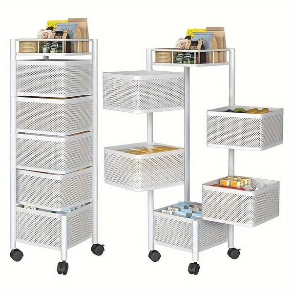 Rotating Kitchen Storage Shelf 5 Tier, Metal Fruit Vegetable Storage Basket Multi - Layer Vegetable Rack Storage Trolley On Wheels, Floor - Standing Basket For Kitchen Bathroom, Square - Eco Explorer Hub