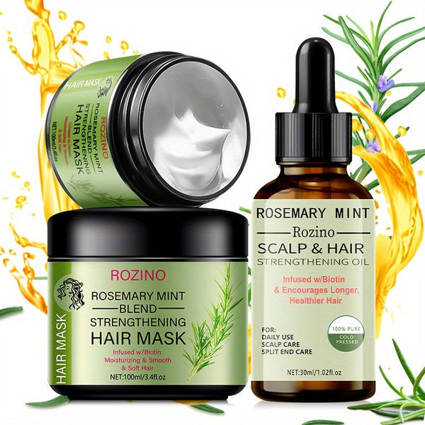 ROZINO 2pcs Rosemary Hair Care Set: Essential Oil & Mask - Moisturizing, Softening for All Hair Types, - Eco Explorer Hub