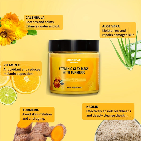 Turmeric vitamin C clay facial mask, deep cleaning facial mask, clay facial mask, containing kaolin and aloe skin care cream - Eco Explorer Hub