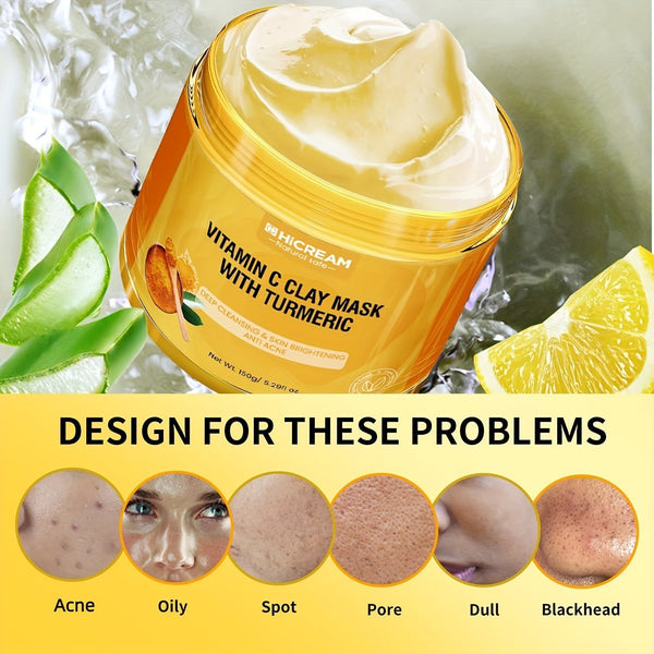 Turmeric vitamin C clay facial mask, deep cleaning facial mask, clay facial mask, containing kaolin and aloe skin care cream - Eco Explorer Hub