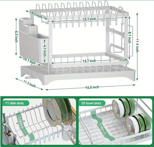 White collapsible bowl holder Kitchen must - have 2 - layer cutlery rack, rust - proof stainless steel kitchen cutlery drying rack with drain tray and kitchen counter dish holder, kitchen accessories - Eco Explorer Hub