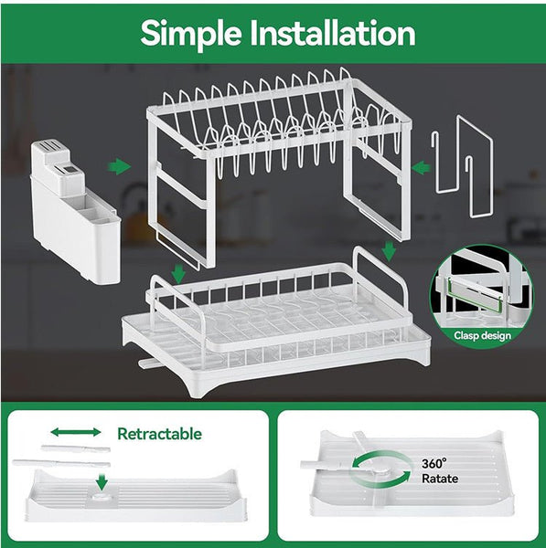 White collapsible bowl holder Kitchen must - have 2 - layer cutlery rack, rust - proof stainless steel kitchen cutlery drying rack with drain tray and kitchen counter dish holder, kitchen accessories - Eco Explorer Hub