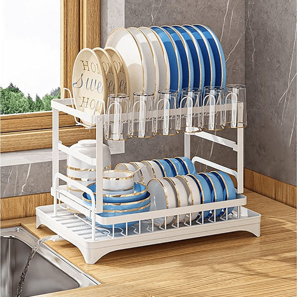 White collapsible bowl holder Kitchen must - have 2 - layer cutlery rack, rust - proof stainless steel kitchen cutlery drying rack with drain tray and kitchen counter dish holder, kitchen accessories - Eco Explorer Hub