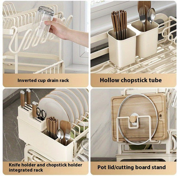 White collapsible bowl holder Kitchen must - have 2 - layer cutlery rack, rust - proof stainless steel kitchen cutlery drying rack with drain tray and kitchen counter dish holder, kitchen accessories - Eco Explorer Hub