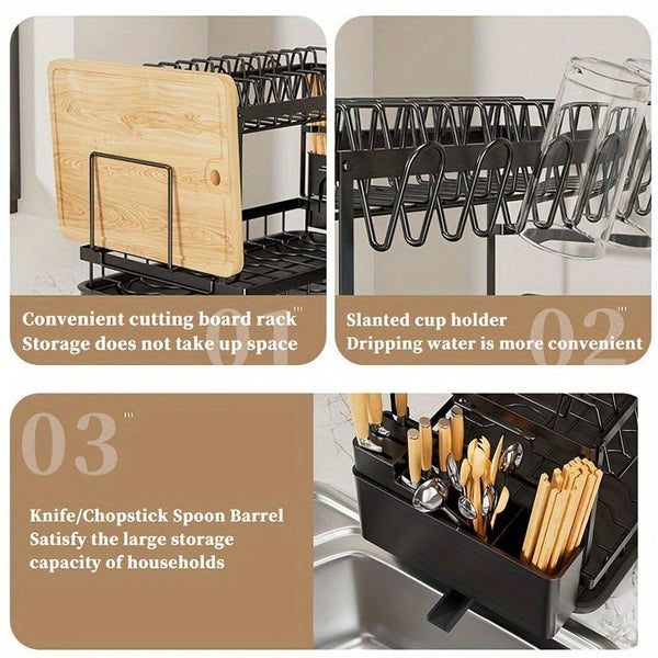 White collapsible bowl holder Kitchen must - have 2 - layer cutlery rack, rust - proof stainless steel kitchen cutlery drying rack with drain tray and kitchen counter dish holder, kitchen accessories - Eco Explorer Hub