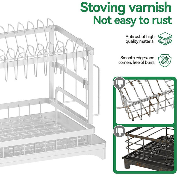 White collapsible bowl holder Kitchen must - have 2 - layer cutlery rack, rust - proof stainless steel kitchen cutlery drying rack with drain tray and kitchen counter dish holder, kitchen accessories - Eco Explorer Hub