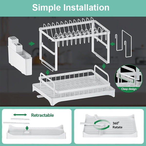 White collapsible bowl holder Kitchen must - have 2 - layer cutlery rack, rust - proof stainless steel kitchen cutlery drying rack with drain tray and kitchen counter dish holder, kitchen accessories - Eco Explorer Hub