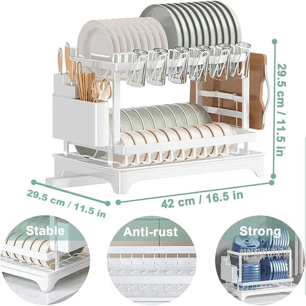 White collapsible bowl holder Kitchen must - have 2 - layer cutlery rack, rust - proof stainless steel kitchen cutlery drying rack with drain tray and kitchen counter dish holder, kitchen accessories - Eco Explorer Hub