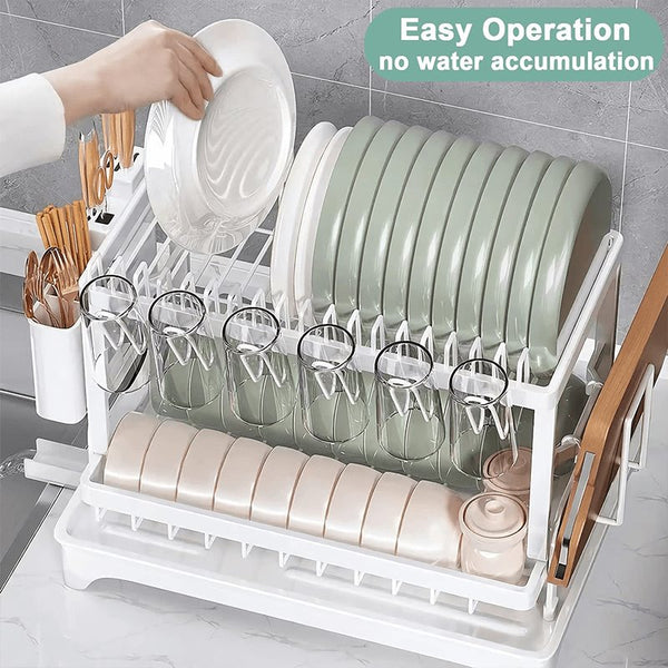 White collapsible bowl holder Kitchen must - have 2 - layer cutlery rack, rust - proof stainless steel kitchen cutlery drying rack with drain tray and kitchen counter dish holder, kitchen accessories - Eco Explorer Hub