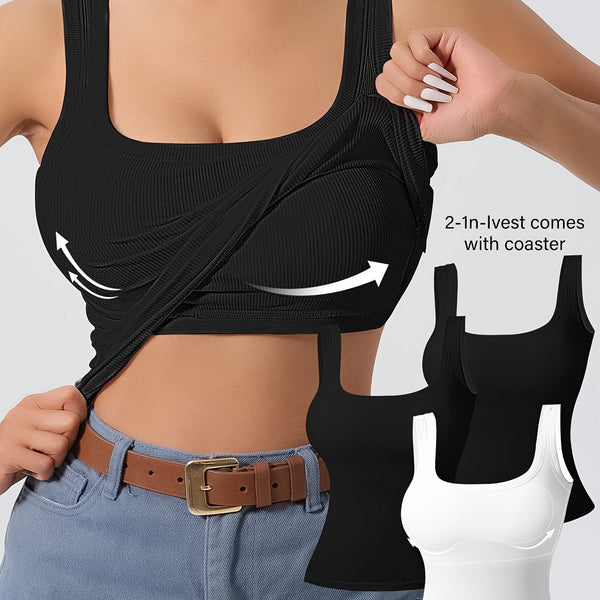 Women's 3Pcs U - Back Tank Tops With Removable Pads, Slim Fit Solid Color Versatile Inner & Outerwear Camisole Vest Set Casual Style - Eco Explorer Hub