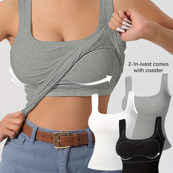 Women's 3Pcs U - Back Tank Tops With Removable Pads, Slim Fit Solid Color Versatile Inner & Outerwear Camisole Vest Set Casual Style - Eco Explorer Hub