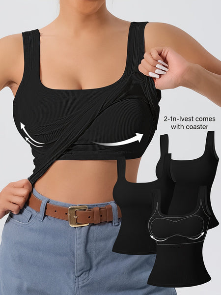 Women's 3Pcs U - Back Tank Tops With Removable Pads, Slim Fit Solid Color Versatile Inner & Outerwear Camisole Vest Set Casual Style - Eco Explorer Hub