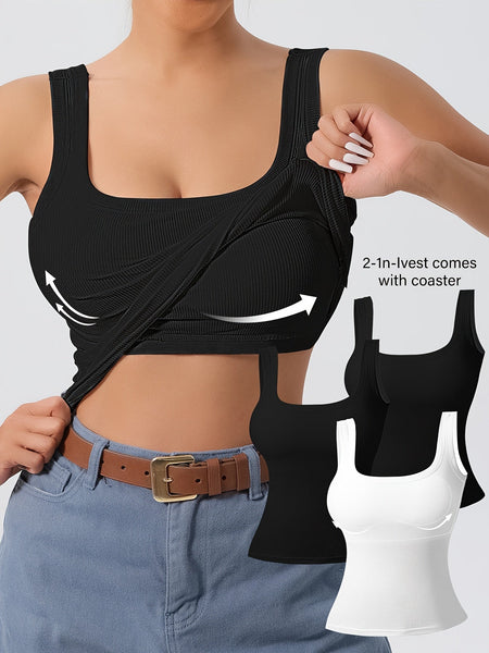 Women's 3Pcs U - Back Tank Tops With Removable Pads, Slim Fit Solid Color Versatile Inner & Outerwear Camisole Vest Set Casual Style - Eco Explorer Hub