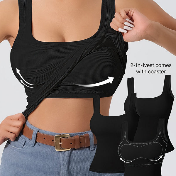 Women's 3Pcs U - Back Tank Tops With Removable Pads, Slim Fit Solid Color Versatile Inner & Outerwear Camisole Vest Set Casual Style - Eco Explorer Hub