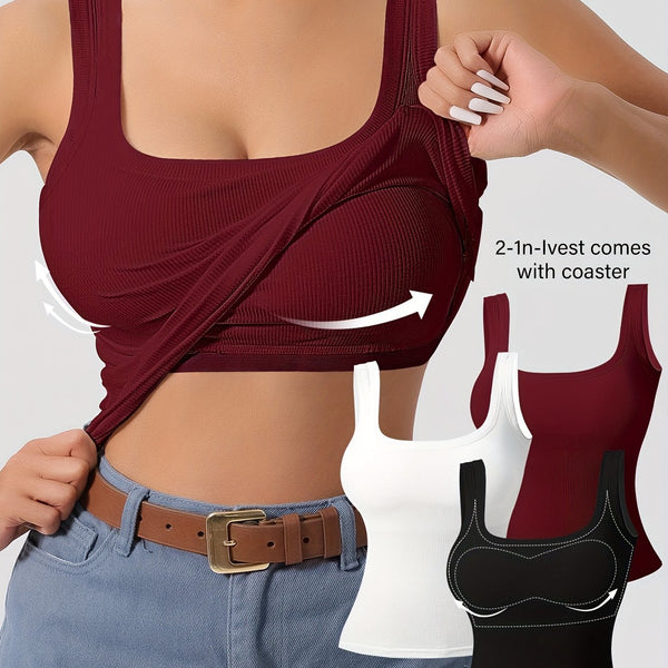 Women's 3Pcs U - Back Tank Tops With Removable Pads, Slim Fit Solid Color Versatile Inner & Outerwear Camisole Vest Set Casual Style - Eco Explorer Hub