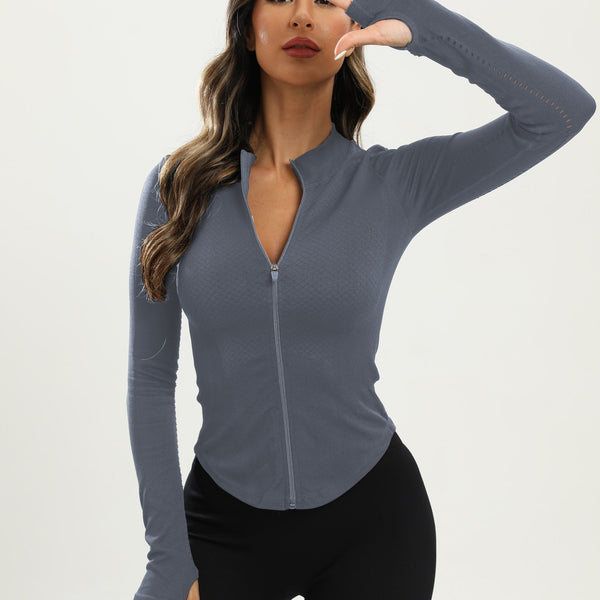 Women's Black Full - Zip Yoga Jacket - Slim Fit, Long Sleeve, Breathable and Moisture - Wicking Activewear - Eco Explorer Hub